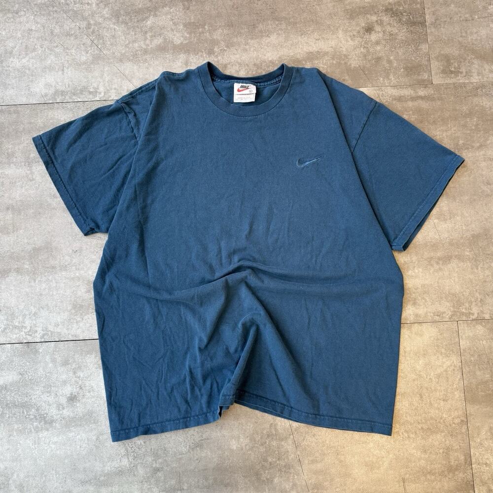 Vintage 90s Nike Embroidered Small Swoosh Blue T-Shirt - Men’s XL USA Made